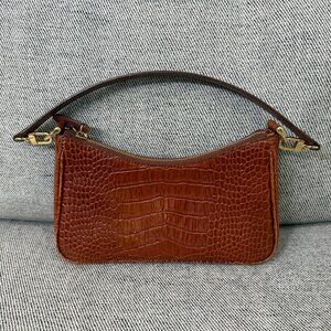 Morl Bonne Clutch Shoulder Bag Tan Brown Croc